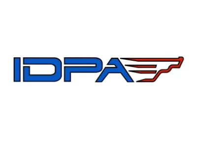 IDPA logo with stylized blue letters and red lines forming a gun shape.