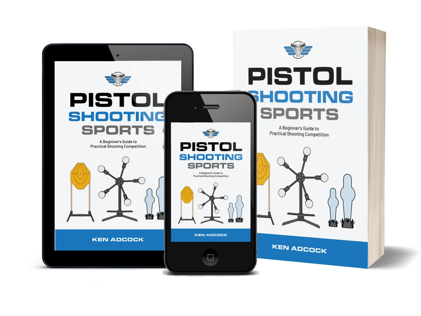 Pistol Shooting Sports shown in print, tablet, and phone formats