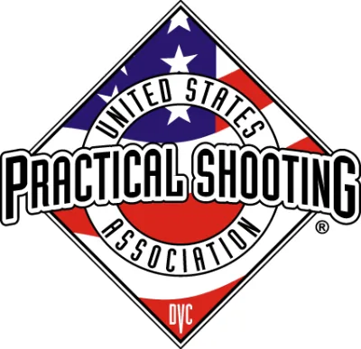 Logo for the United States Practical Shooting Association featuring a diamond shape with stars and stripes, and text.